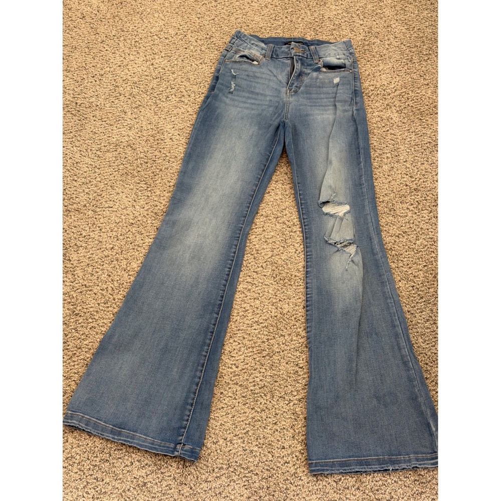 Sincerely Jules Distressed Flare Jeans Blue Ripped Denim Size 1/25